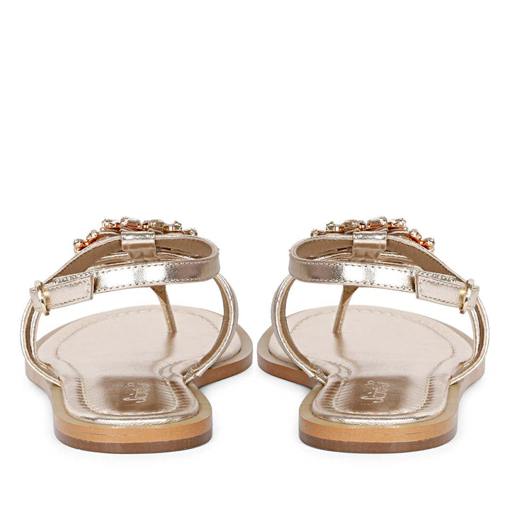 Saint Jenna Silver Stone Adorned Platin Leather Flat Sandals