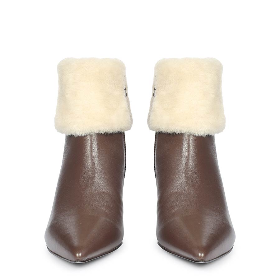 Saint Marvella Fur Cuff Brown Leather Ankle Boots