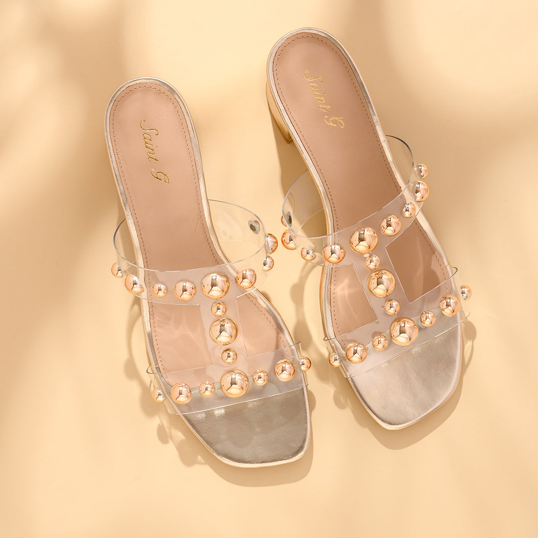 Saint Ottilie Stud Embellished Platin Block Heels