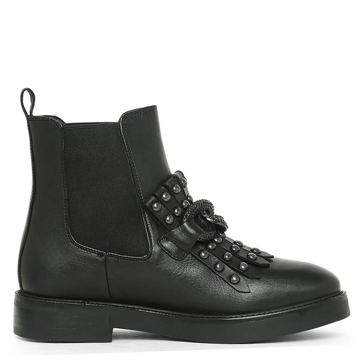 Saint Maeve Black Leather Decor Chain Link Studded Boots