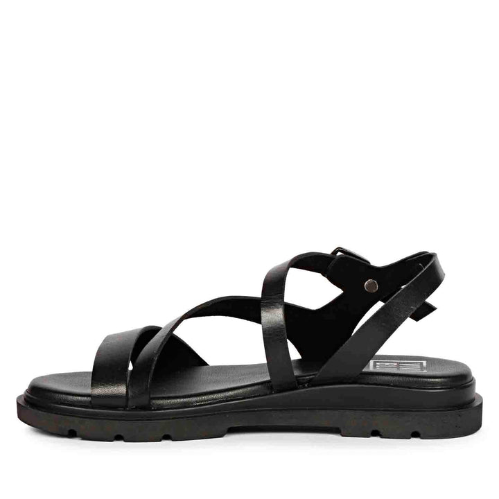 ViviBlu Kamla Black Leather Flat Sandals