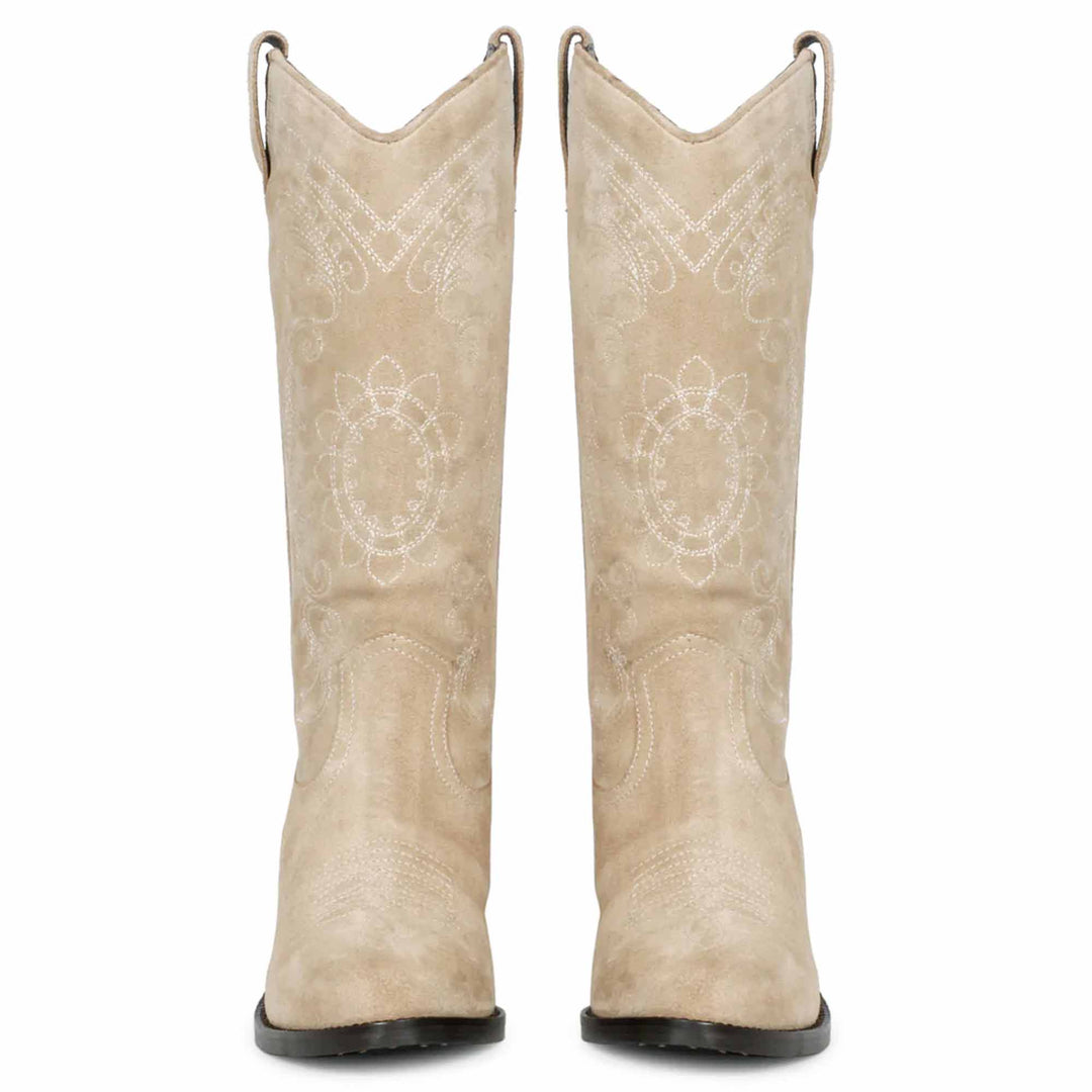 Saint Elodie's signature stitched ivory leather cowboy boots