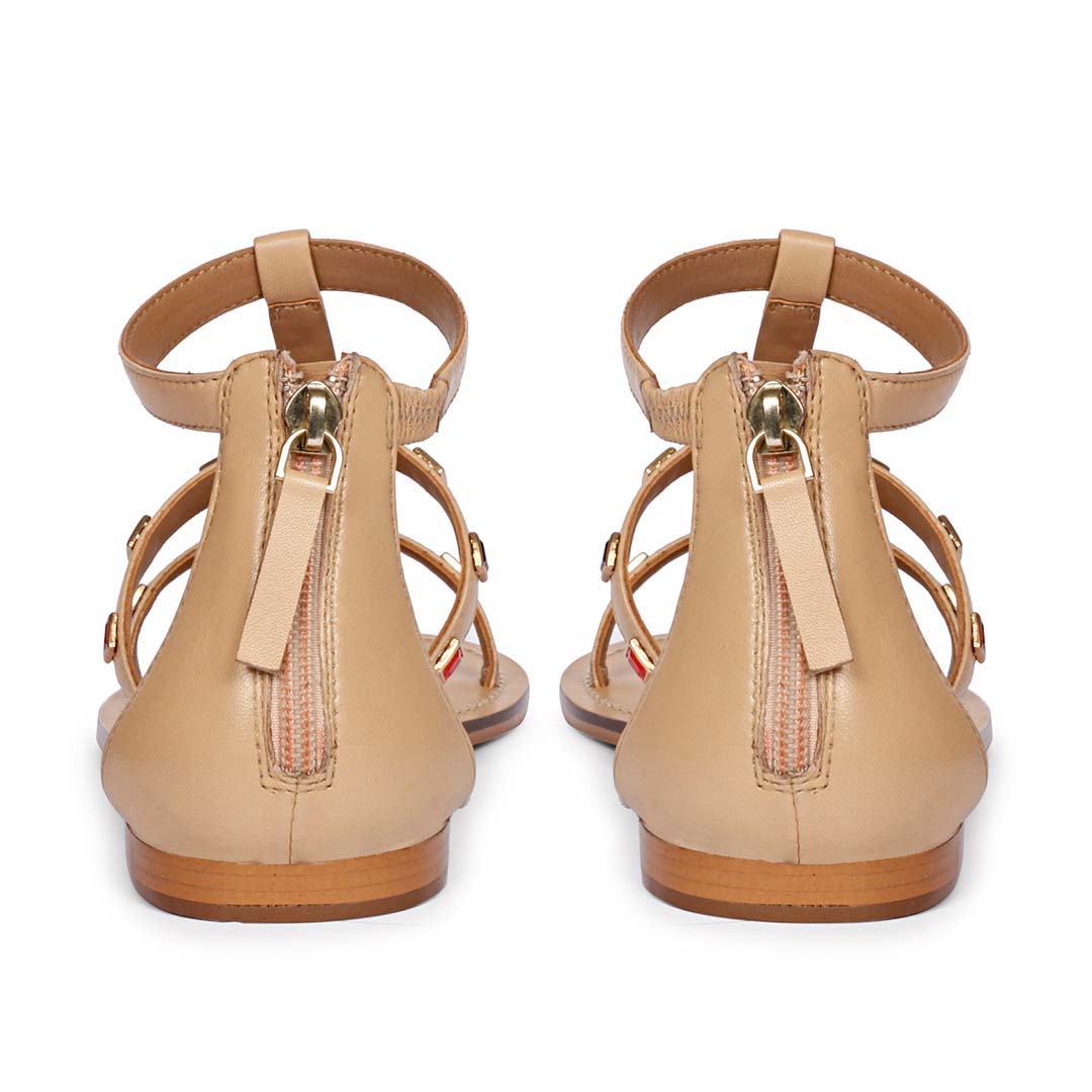 Saint Quincy Multi Stones Studded Natural Leather Sandals