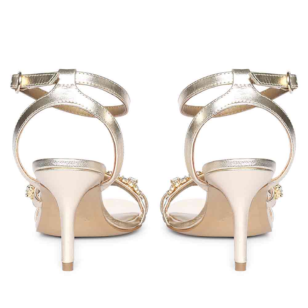 Saint Isla Stone Embellished Champagne Leather Strappy Stilettos
