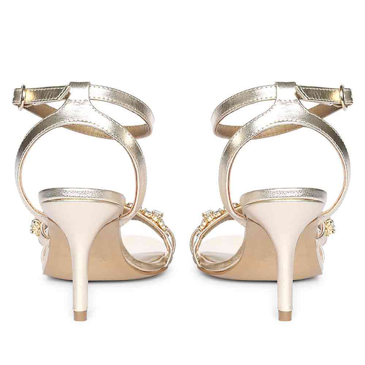 Saint Isla Stone Embellished Champagne Leather Strappy Stilettos