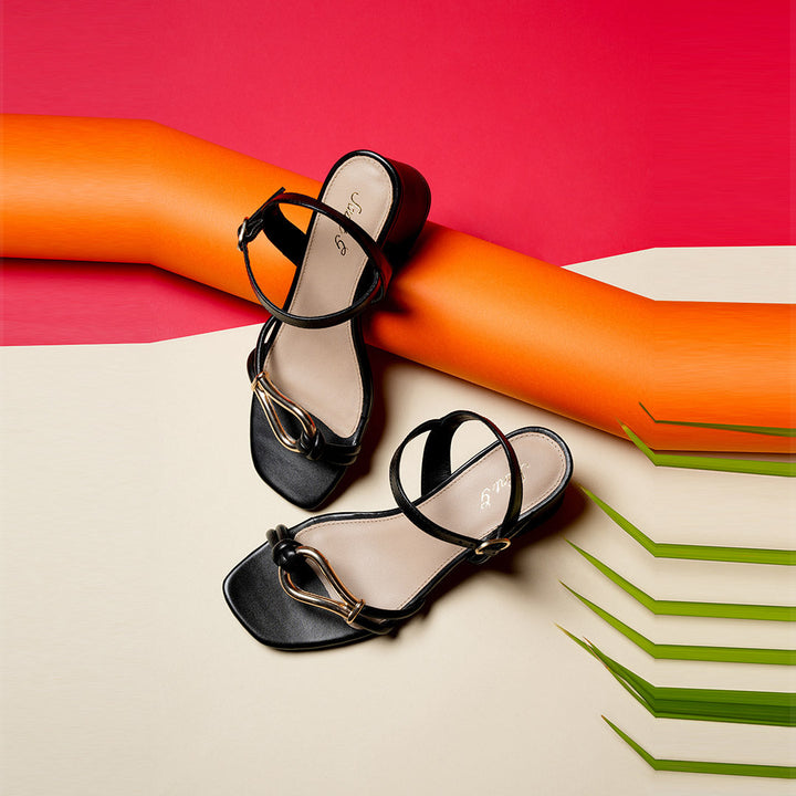 Saint Oryn Black Knot Trim Block Heels