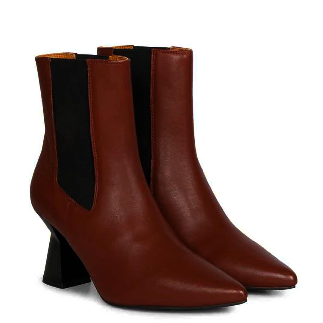 Saint Elliana Rust Leather Sculpted Heel Chelsea Boots