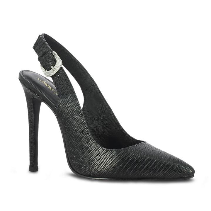 Eilish Black Snake Print Leather Buckle Kitten Heels