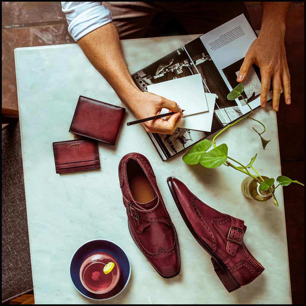 Burgundy Leather Single Monk Strap Brogues for men