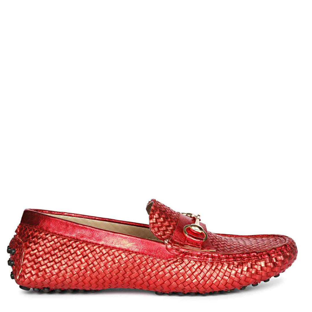 Saint Lucy Red Woven Leather Loafers