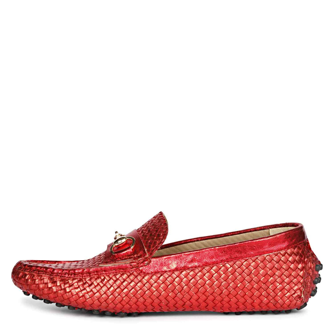 Saint Lucy Red Woven Leather Loafers