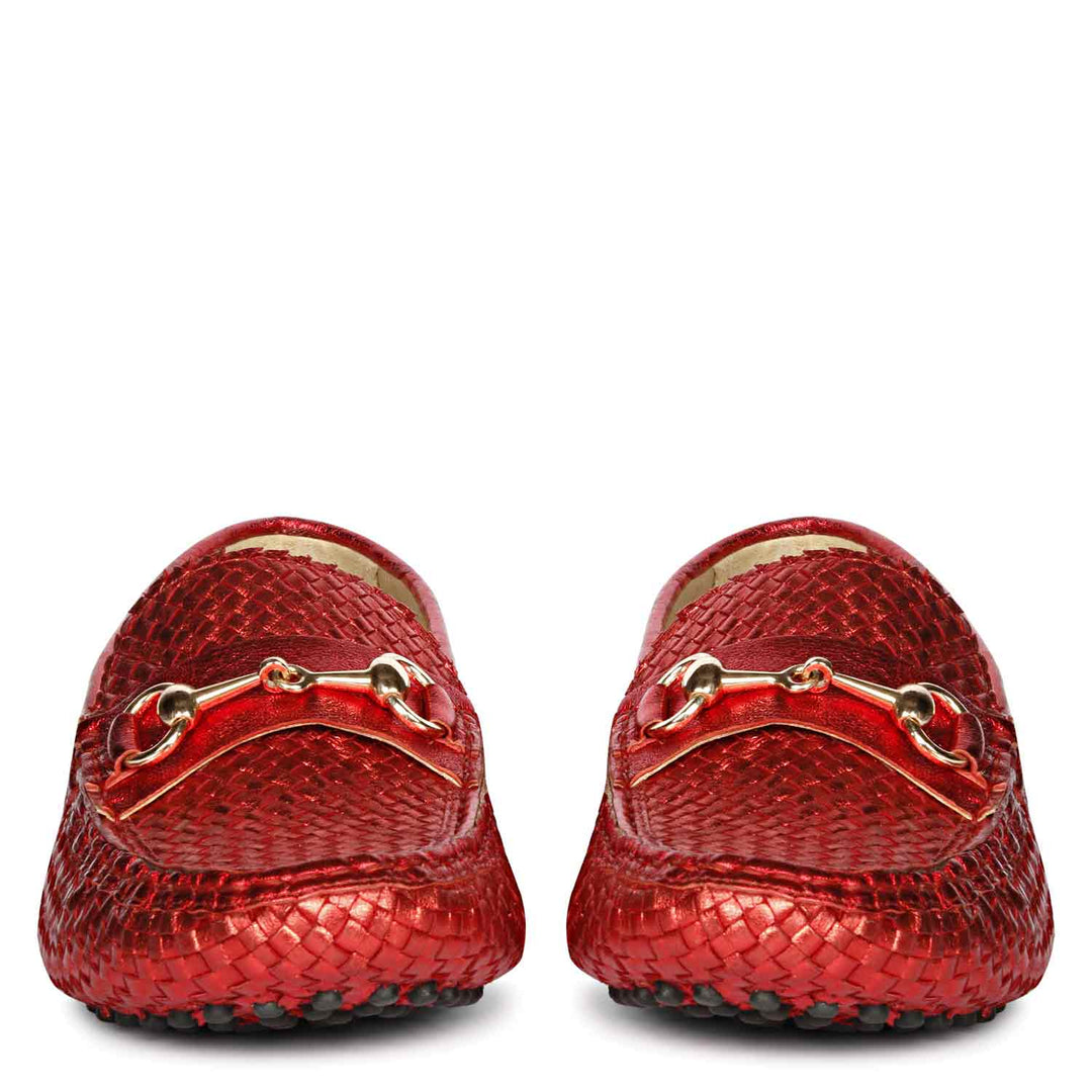 Saint Lucy Red Woven Leather Loafers