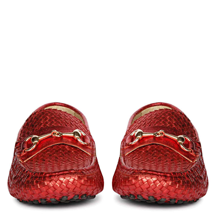 Saint Lucy Red Woven Leather Loafers