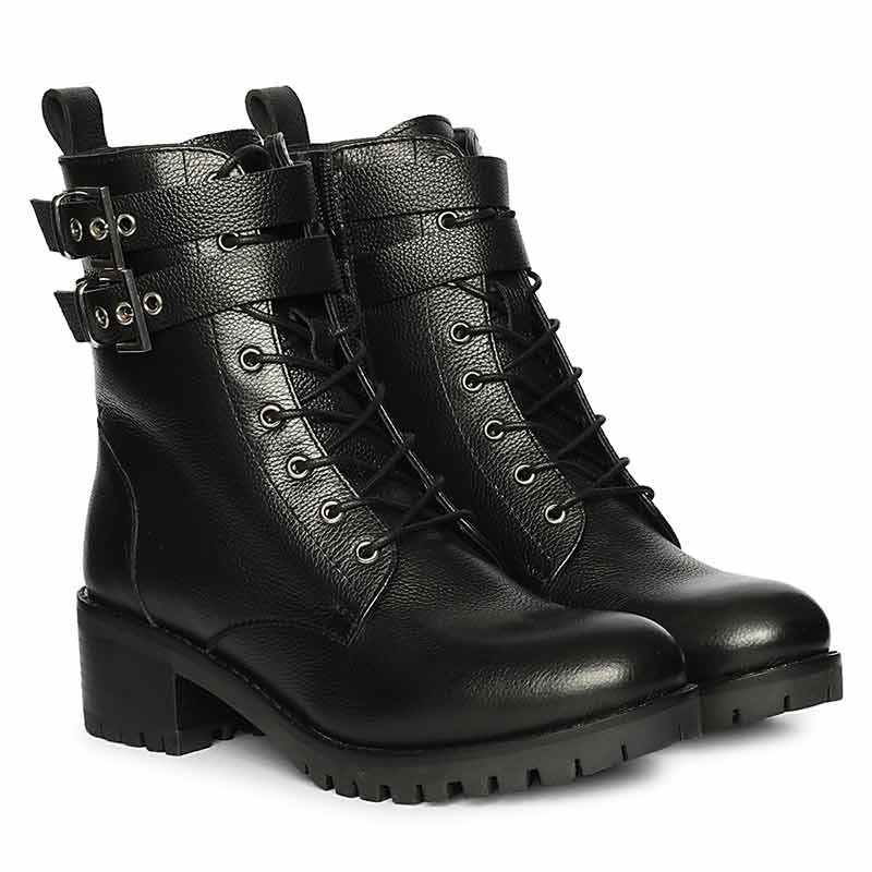 Saint Lucero Buckle Decor Black Leather High Ankle Boots Black / 36 Saint Lucero Buckle Decor Black Leather High Ankle Boots Black / 36