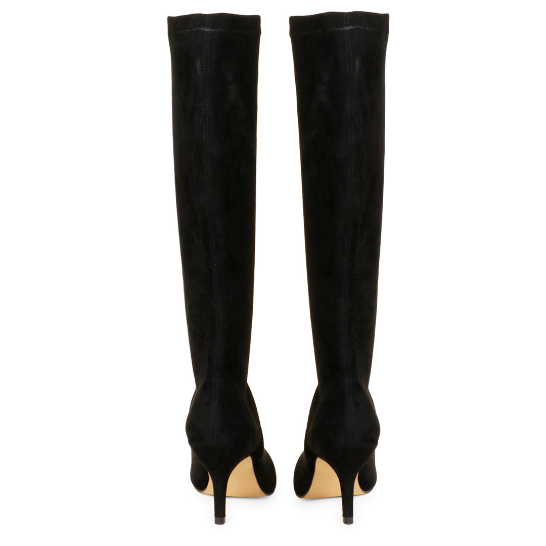 Saint Jemima Black Stretch Suede Kitten Heel Knee High Boots - SaintG India