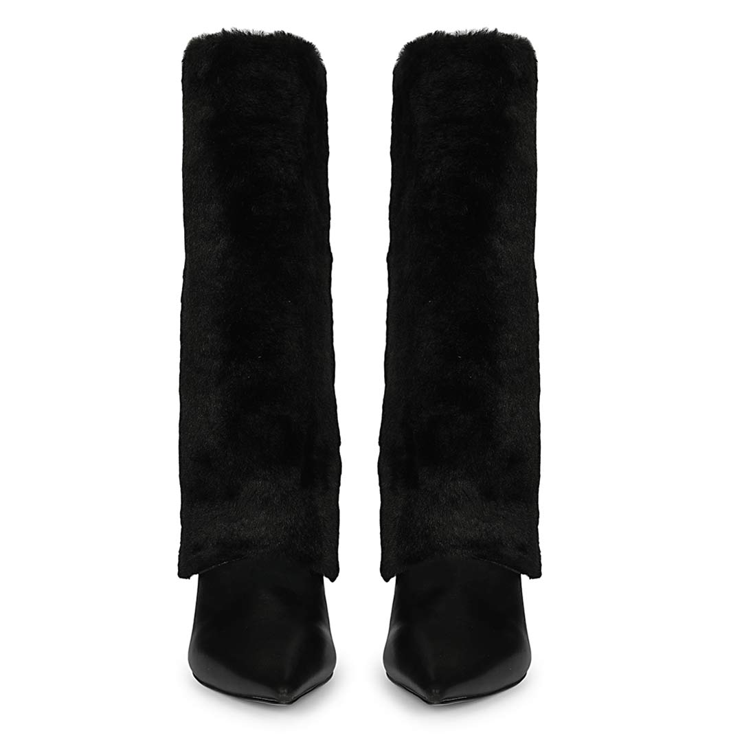 Black Leather Calf Boots for Women