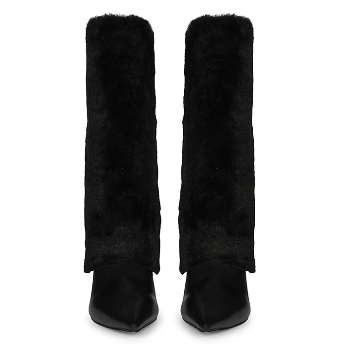 Black Leather Calf Boots for Women