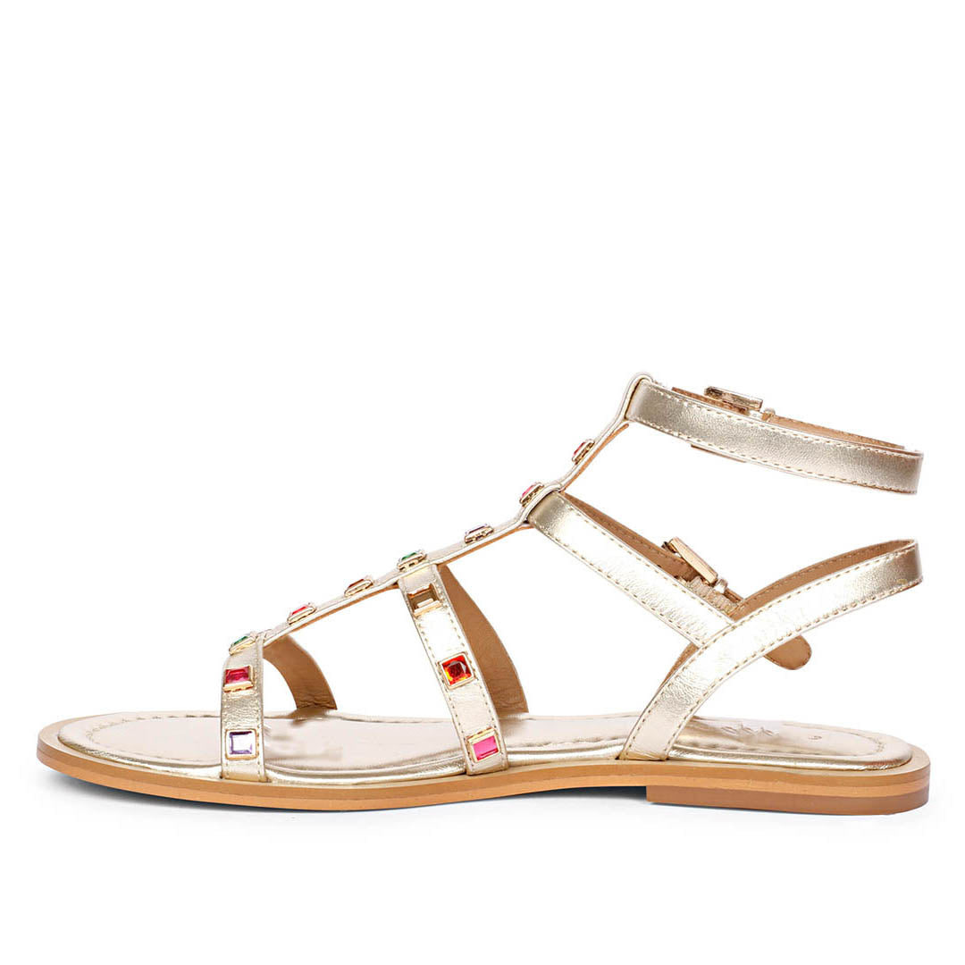 Saint Melina Multi Stone Studded Platin Leather Sandals