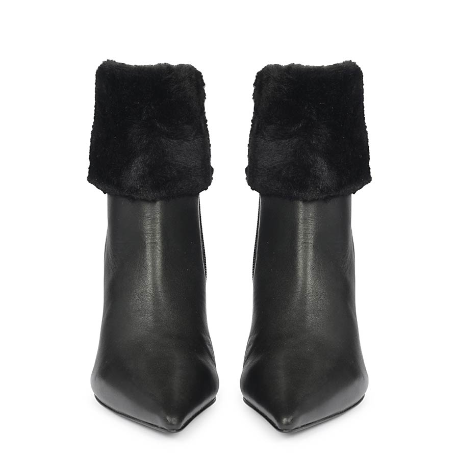 Saint Solveig Fur Cuff Black Leather Ankle Boots