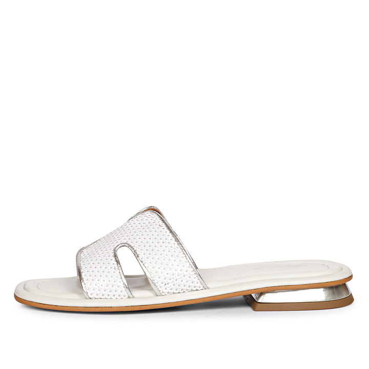 Saint Bria Sequin Metallic White Leather Flats