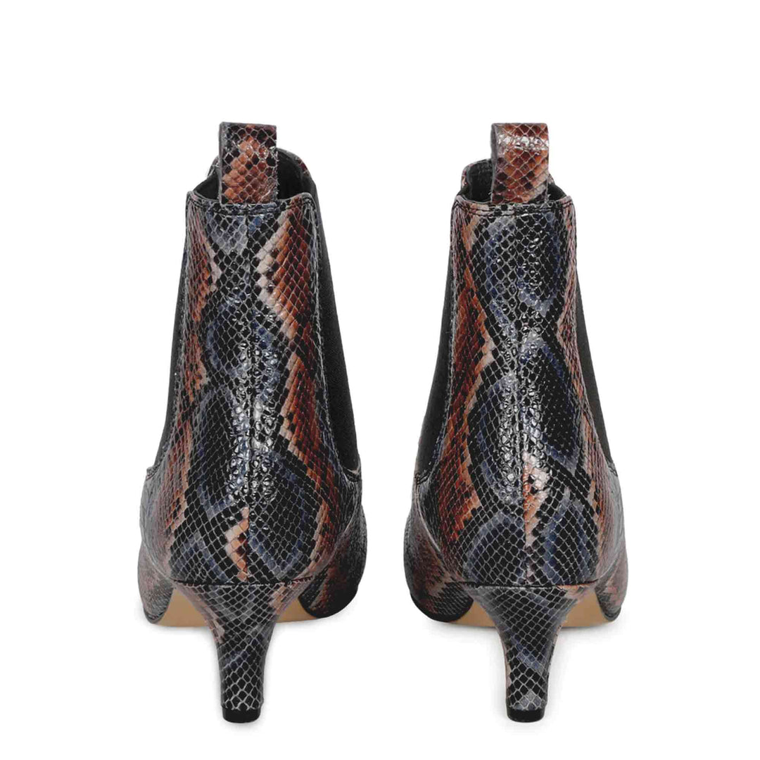 Chic snake print leather kitten heel boots for a stylish look. Perfect for any occasion. Elevate your style with these trendy boots