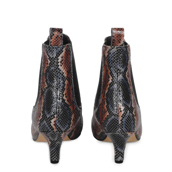 Chic snake print leather kitten heel boots for a stylish look. Perfect for any occasion. Elevate your style with these trendy boots