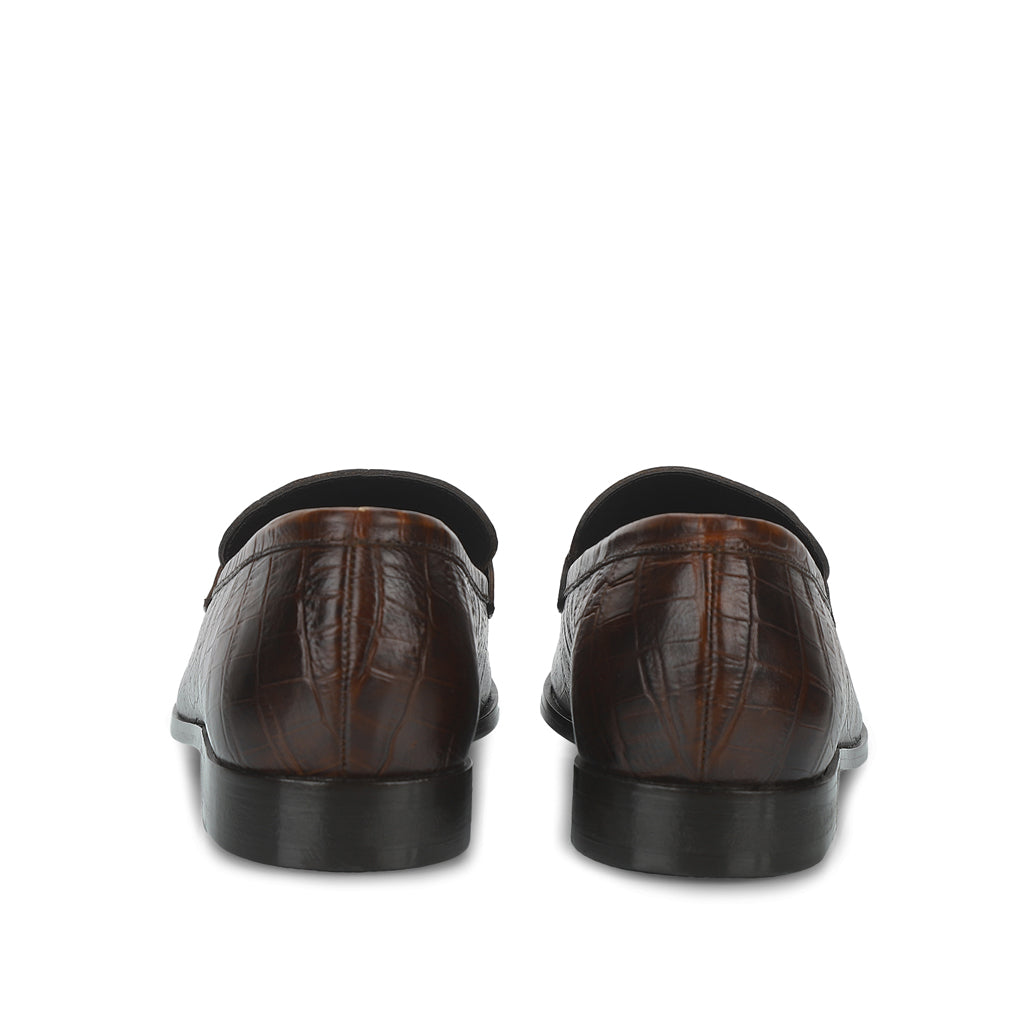Saint Ansprand  Brown Croco Embossed Leather Loafers