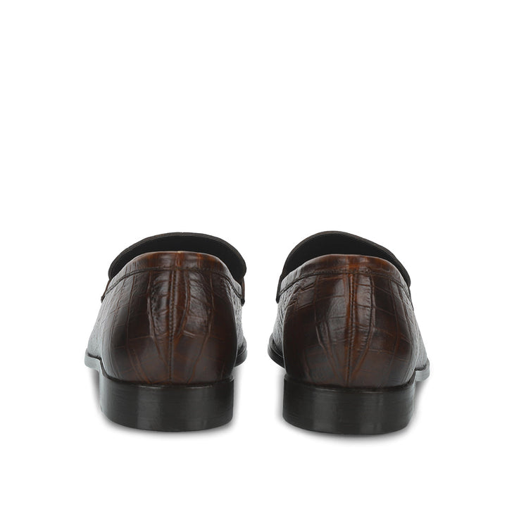 Saint Ansprand  Brown Croco Embossed Leather Loafers