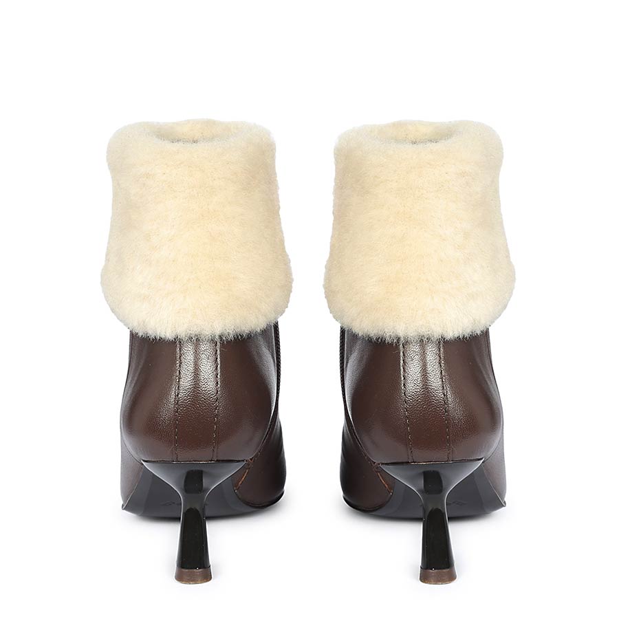 Saint Marvella Fur Cuff Brown Leather Ankle Boots