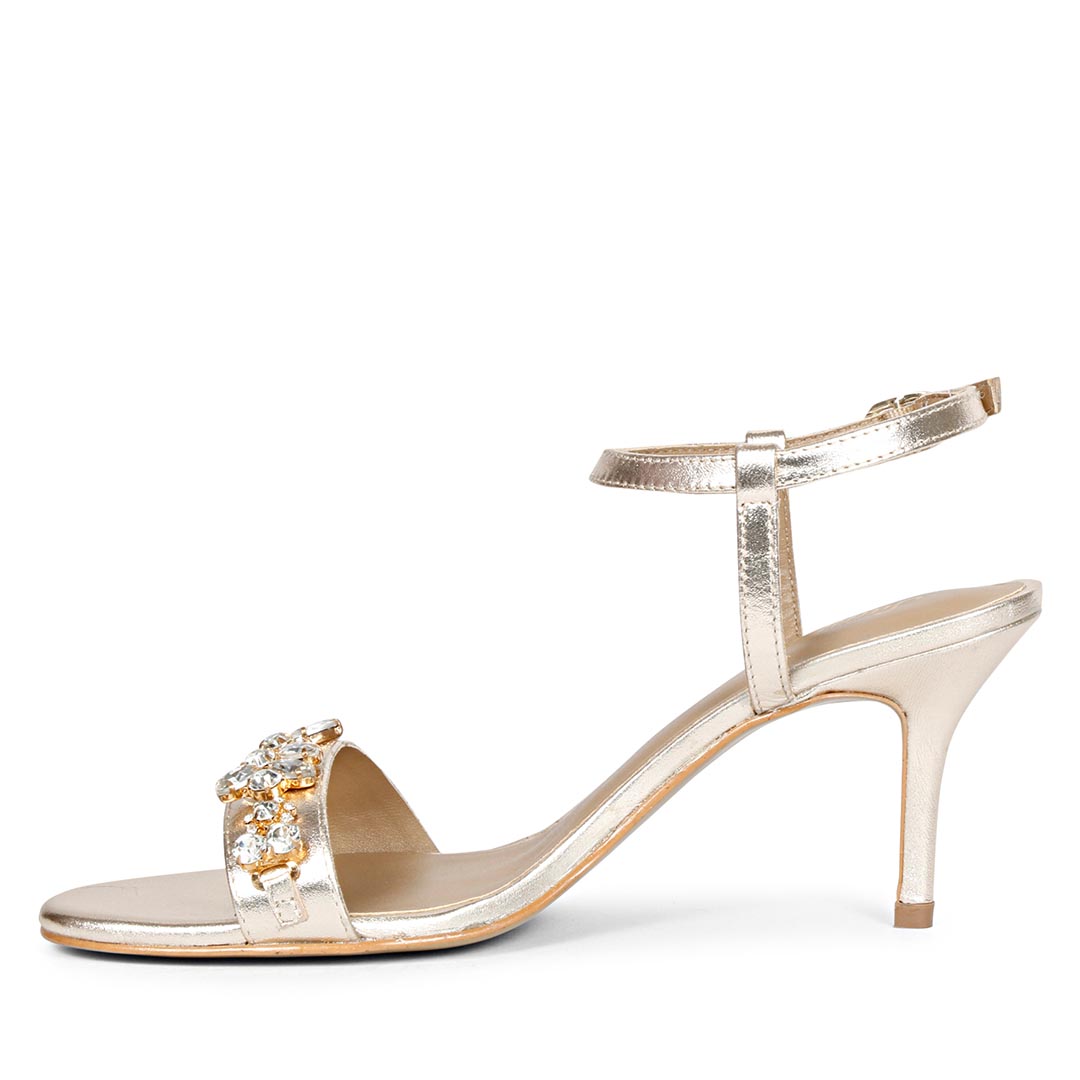 Saint Alani Transparent Stones Embellished Gold Leather Stilettos