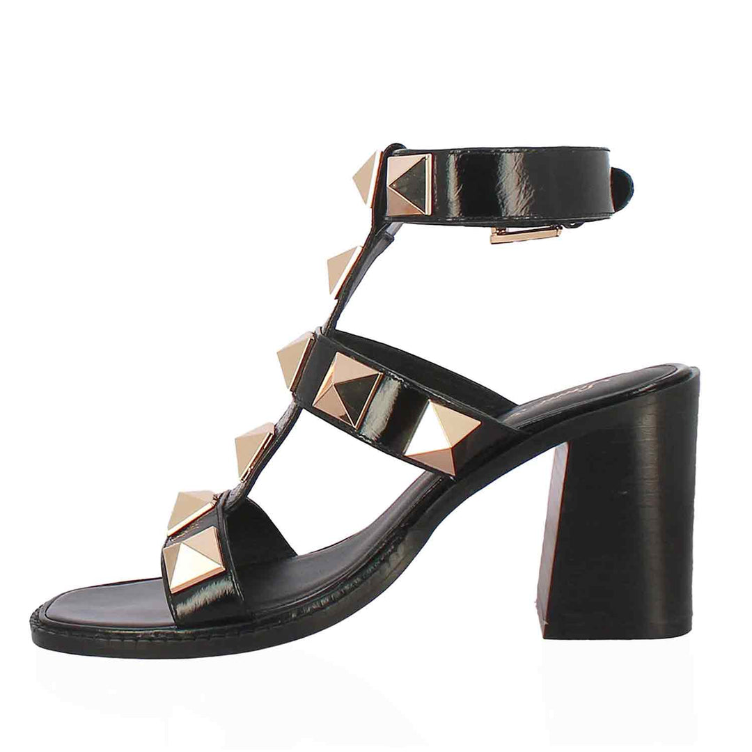 Saint Agnes Black Leather Metal Studded Block Heels