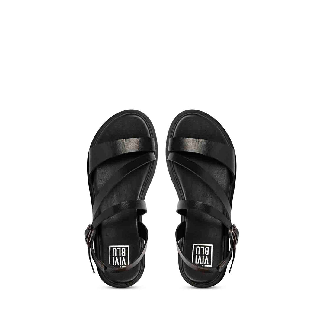 ViviBlu Kamla Black Leather Flat Sandals