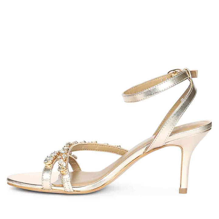 Saint Isla Stone Embellished Champagne Leather Strappy Stilettos