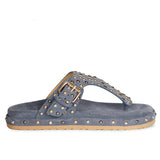 Boston Studded Buckle Denim Leather Sandal