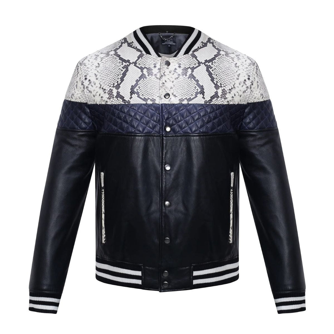 Saint Moreno White Python Print Leather Men's Jackets