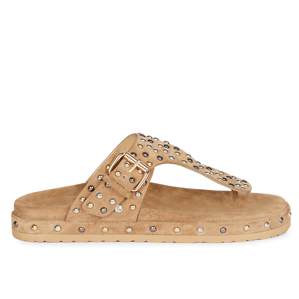 Boston Studded Buckle Taupe Leather Sandal