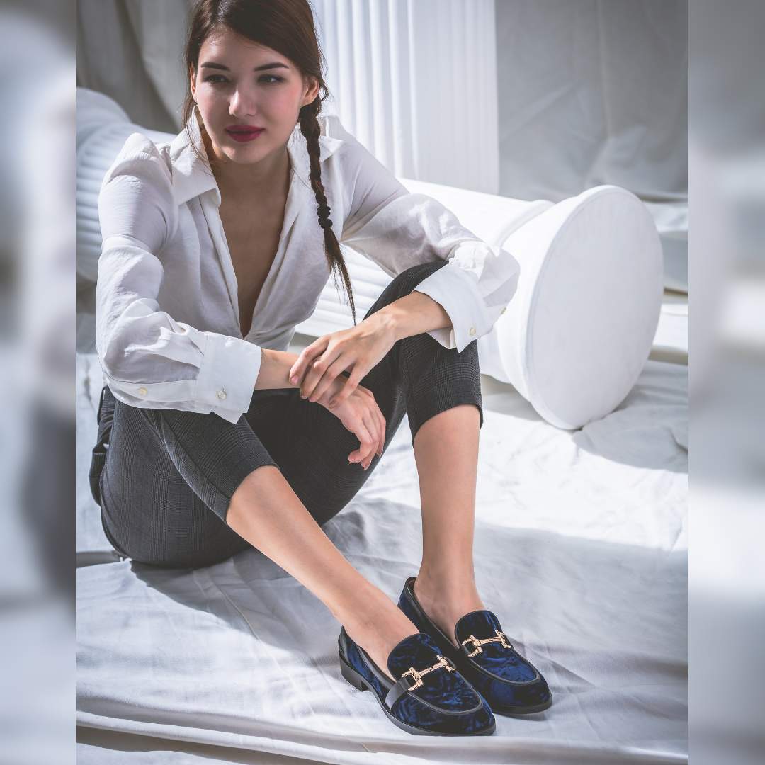 Saint Cinzia Blue Velvet Moccasins