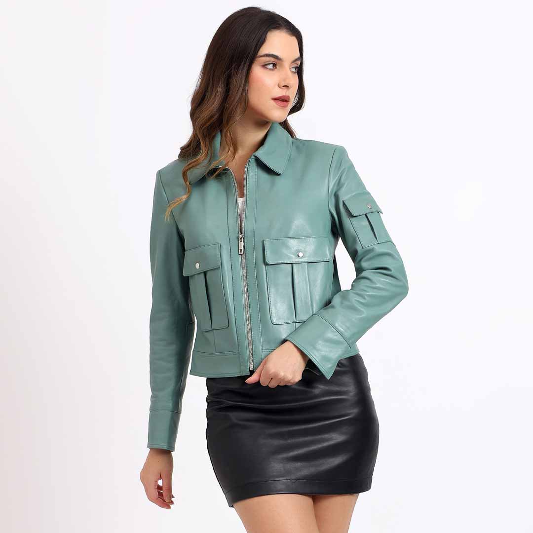 Saint Amory Women Green Leather Jackets