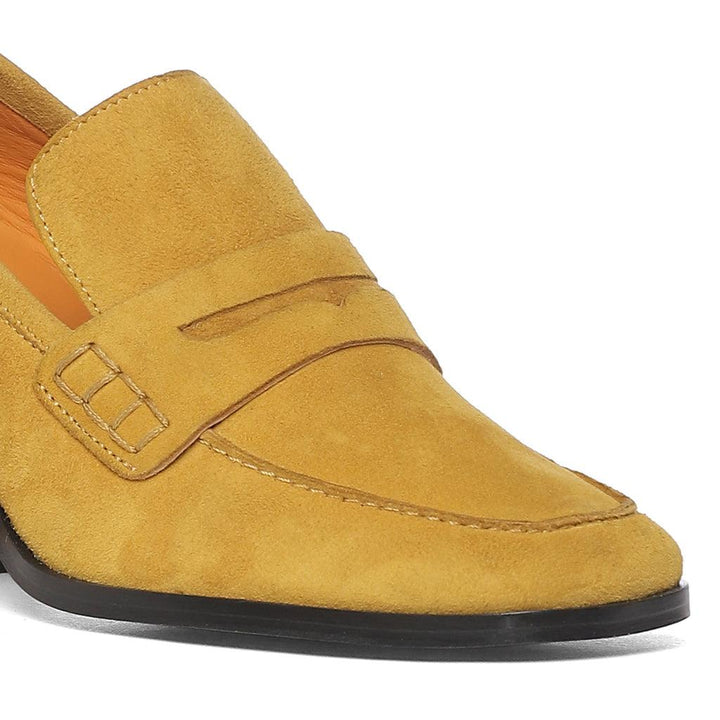 Roll over or click image to zoom in Saint Amelia Mustard Suede Leather Handcrafted Shoes - SaintG UK