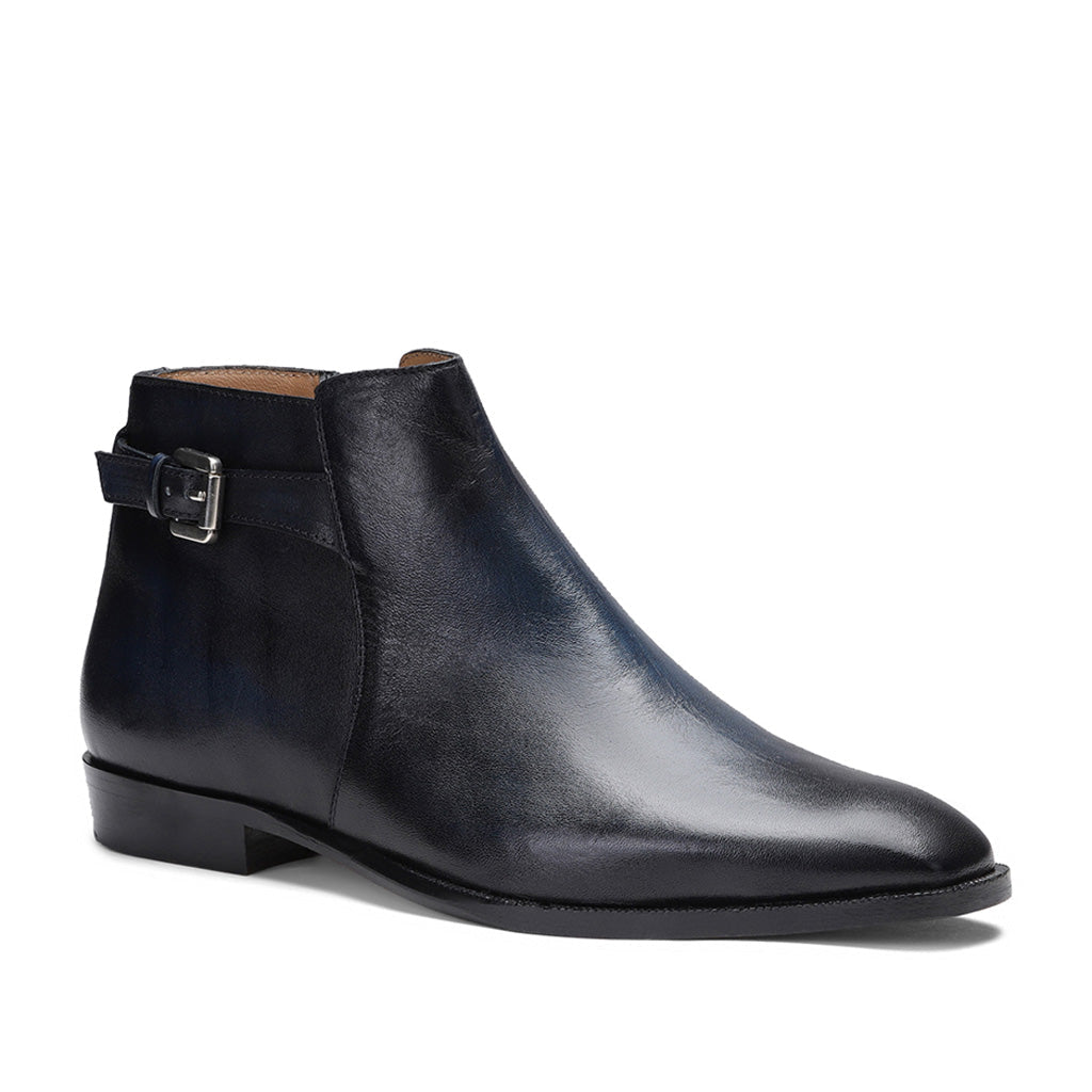 Saint Italiano Dark Blue Two Color Toned Leather Ankle Boots - SaintG