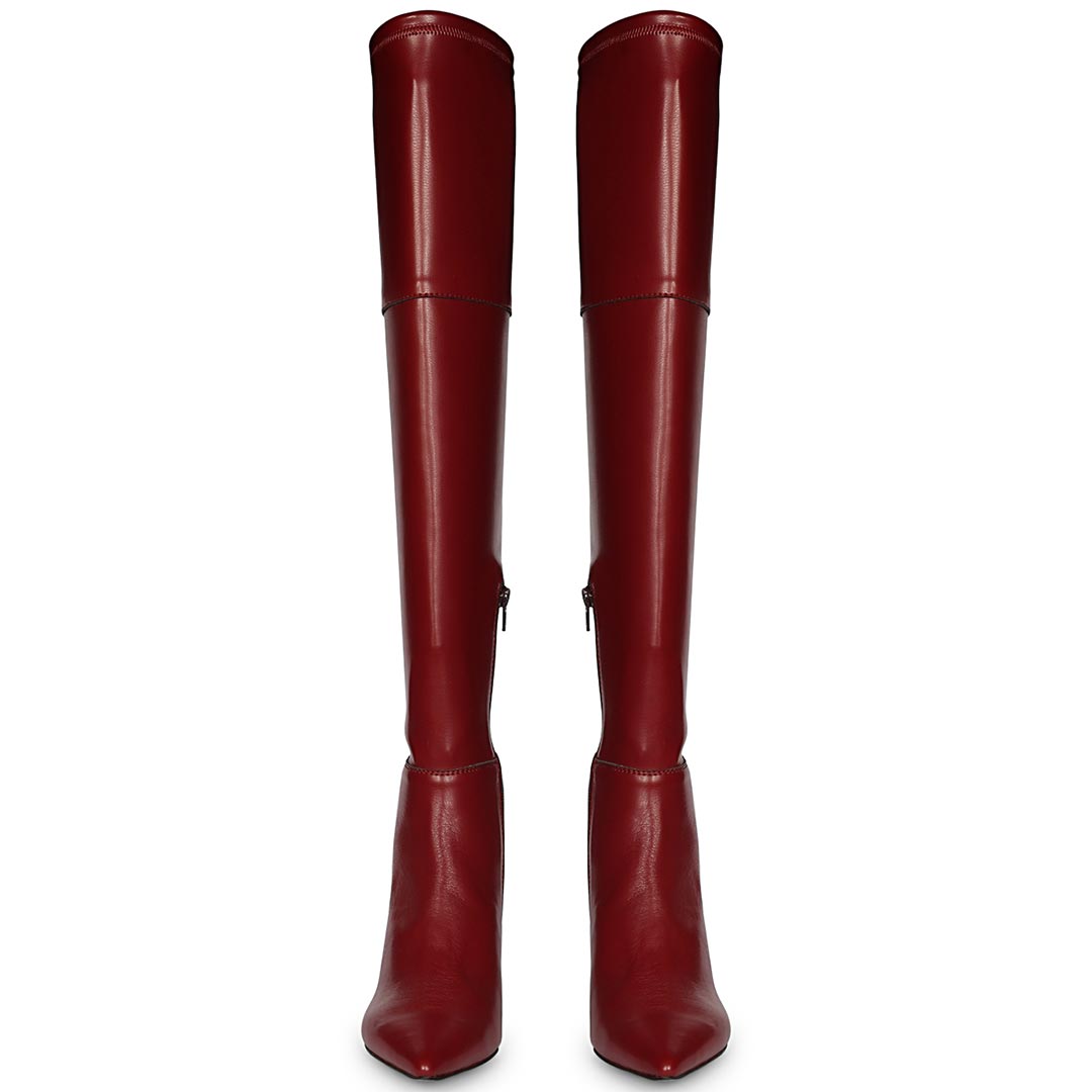 Saint Elodie Maroon Stretch Napa Thigh High Boots