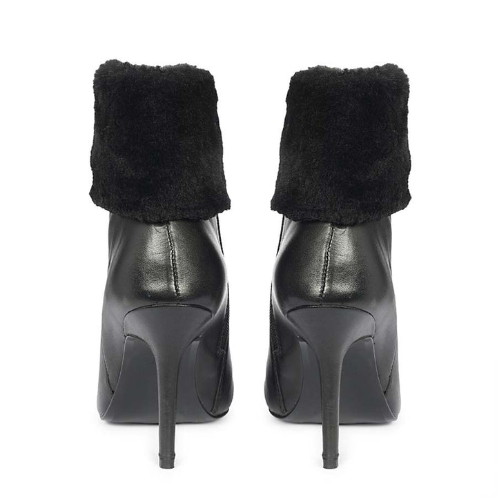 Saint Solveig Fur Cuff Black Leather Ankle Boots