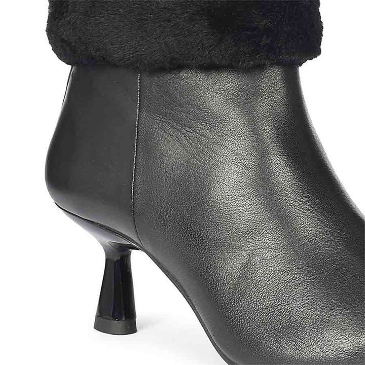 Saint Marvella Fur Cuff Black Leather Ankle Boots