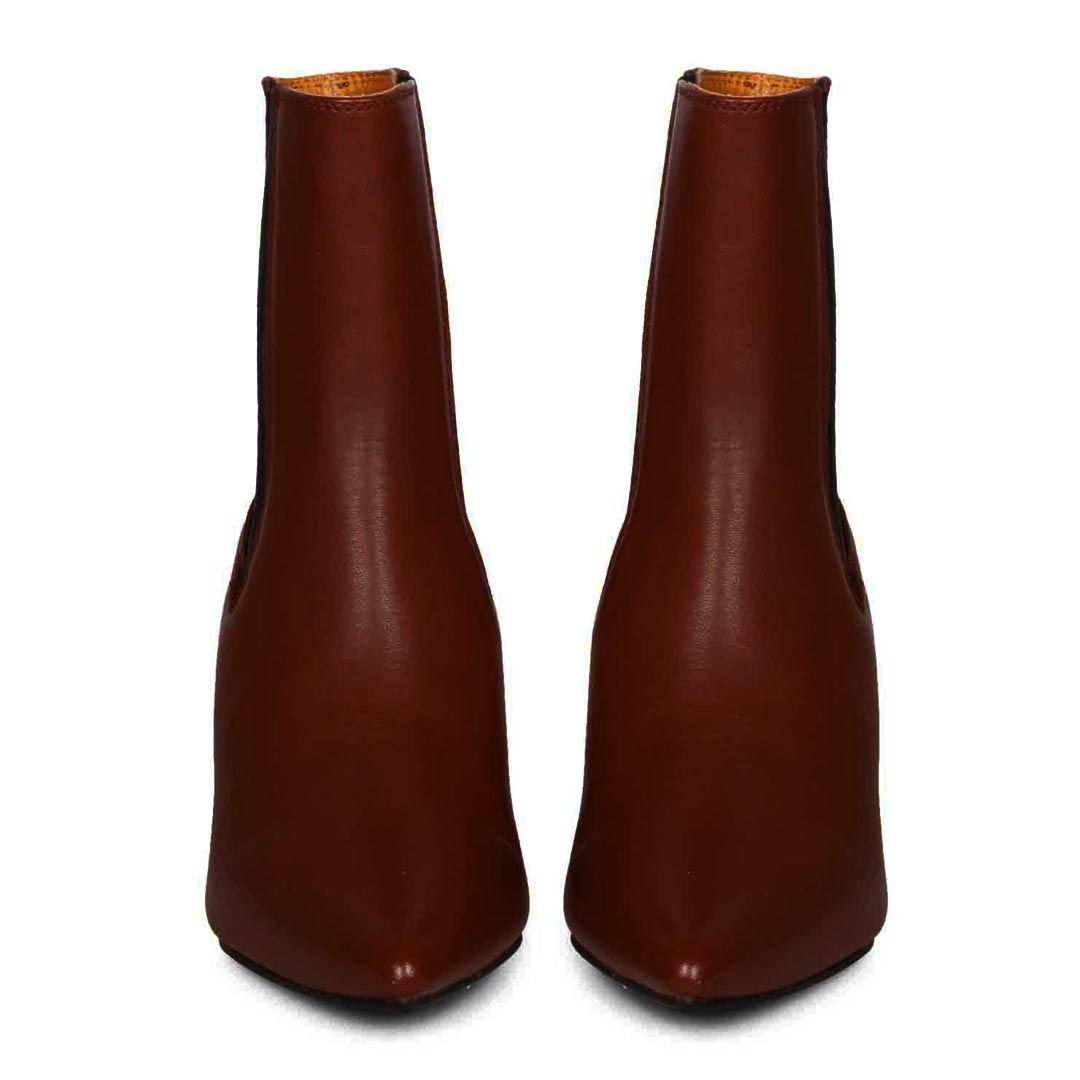 Saint Elliana Rust Leather Sculpted Heel Chelsea Boots