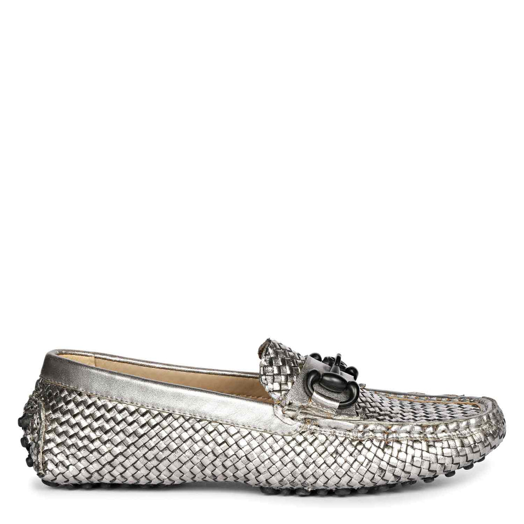 Saint Lucy Gun Metal Woven Leather Loafers