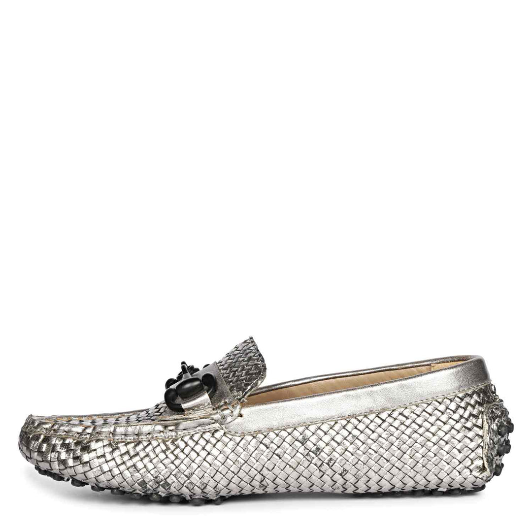 Saint Lucy Gun Metal Woven Leather Loafers