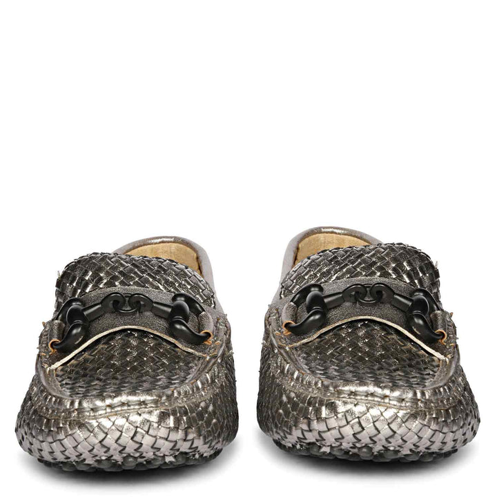 Saint Lucy Gun Metal Woven Leather Loafers