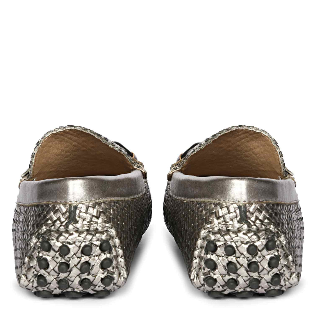 Saint Lucy Gun Metal Woven Leather Loafers