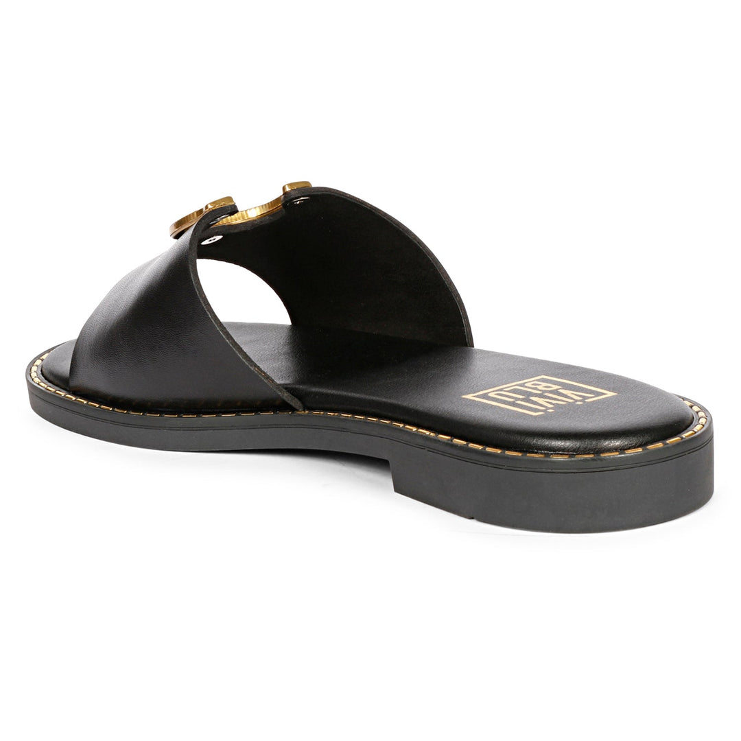 Vivi Blu - Amber Horseshoe Ornament Sandals - Black Leather