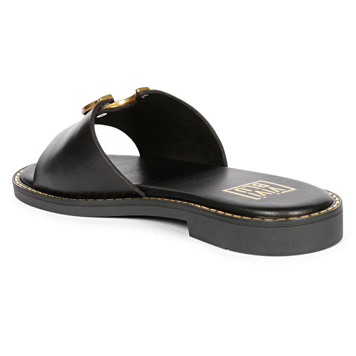 Vivi Blu - Amber Horseshoe Ornament Sandals - Black Leather